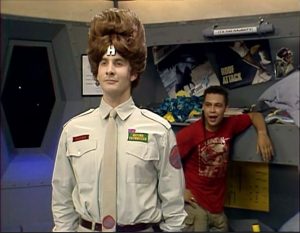 In Future Echoes, Rimmer from Red Dwarf has a beehive hairdo.