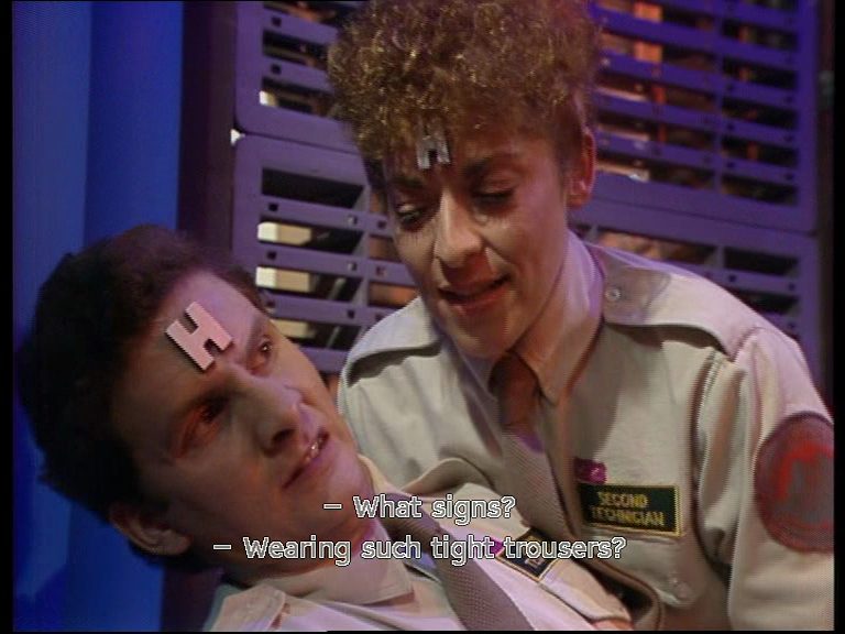 Rimmer in tight trousers in Red Dwarf